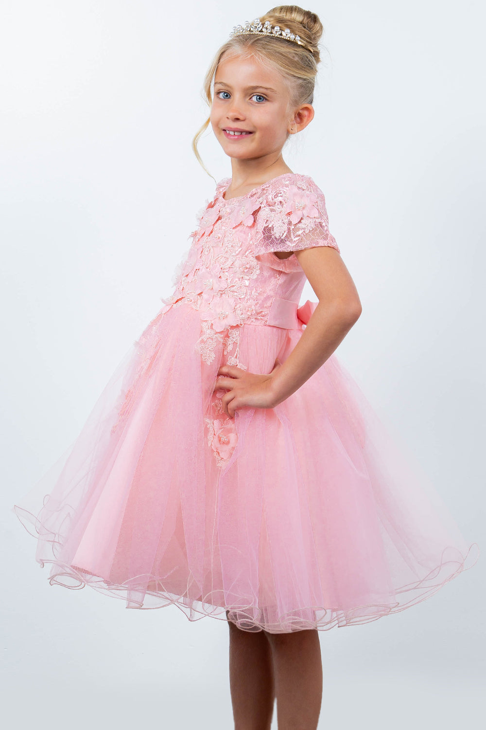 Flower Girl Dresses Short 3D Floral A Line Flower Girl Dress Peach