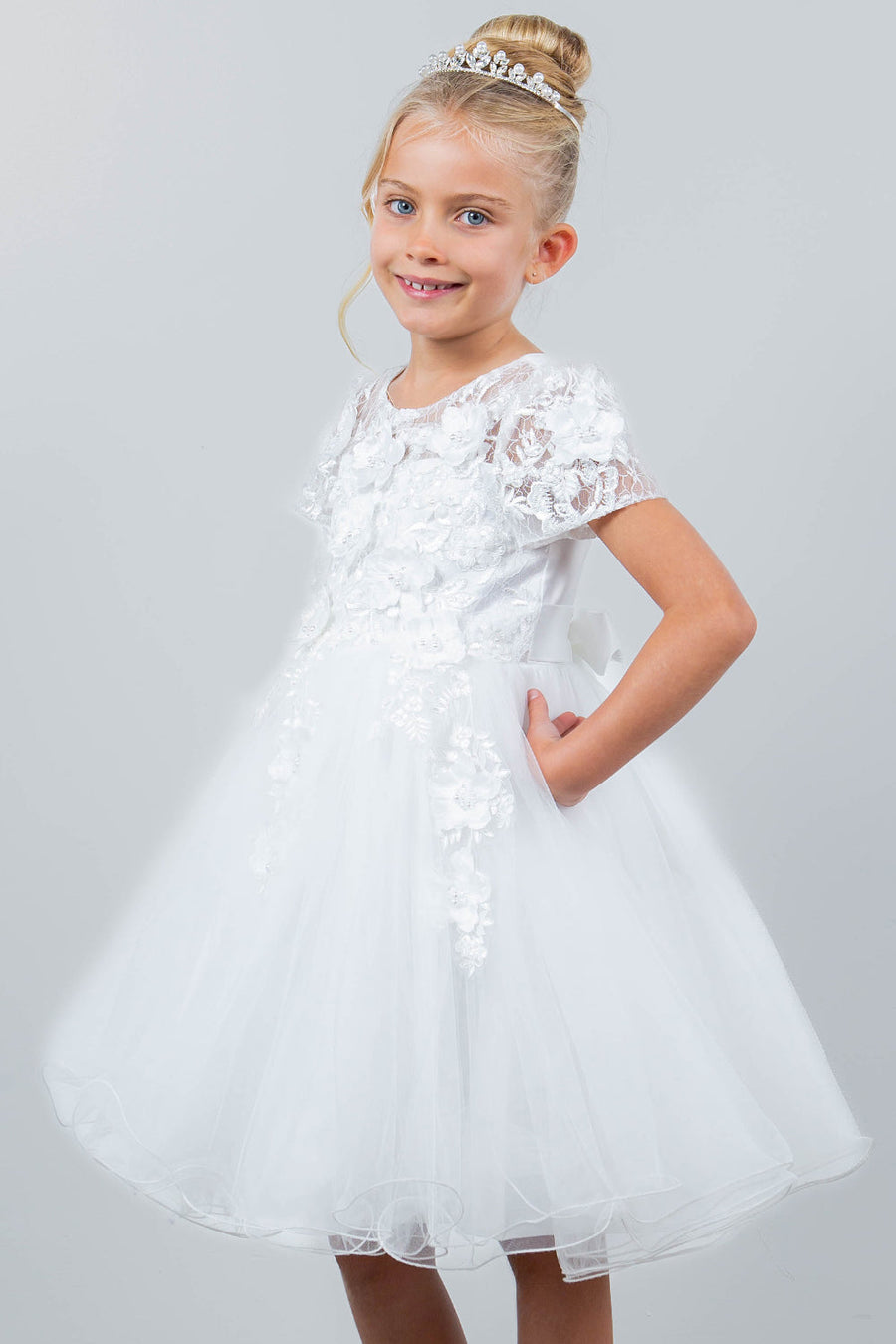 Flower Girl Dresses Short 3D Floral A Line Flower Girl Dress White