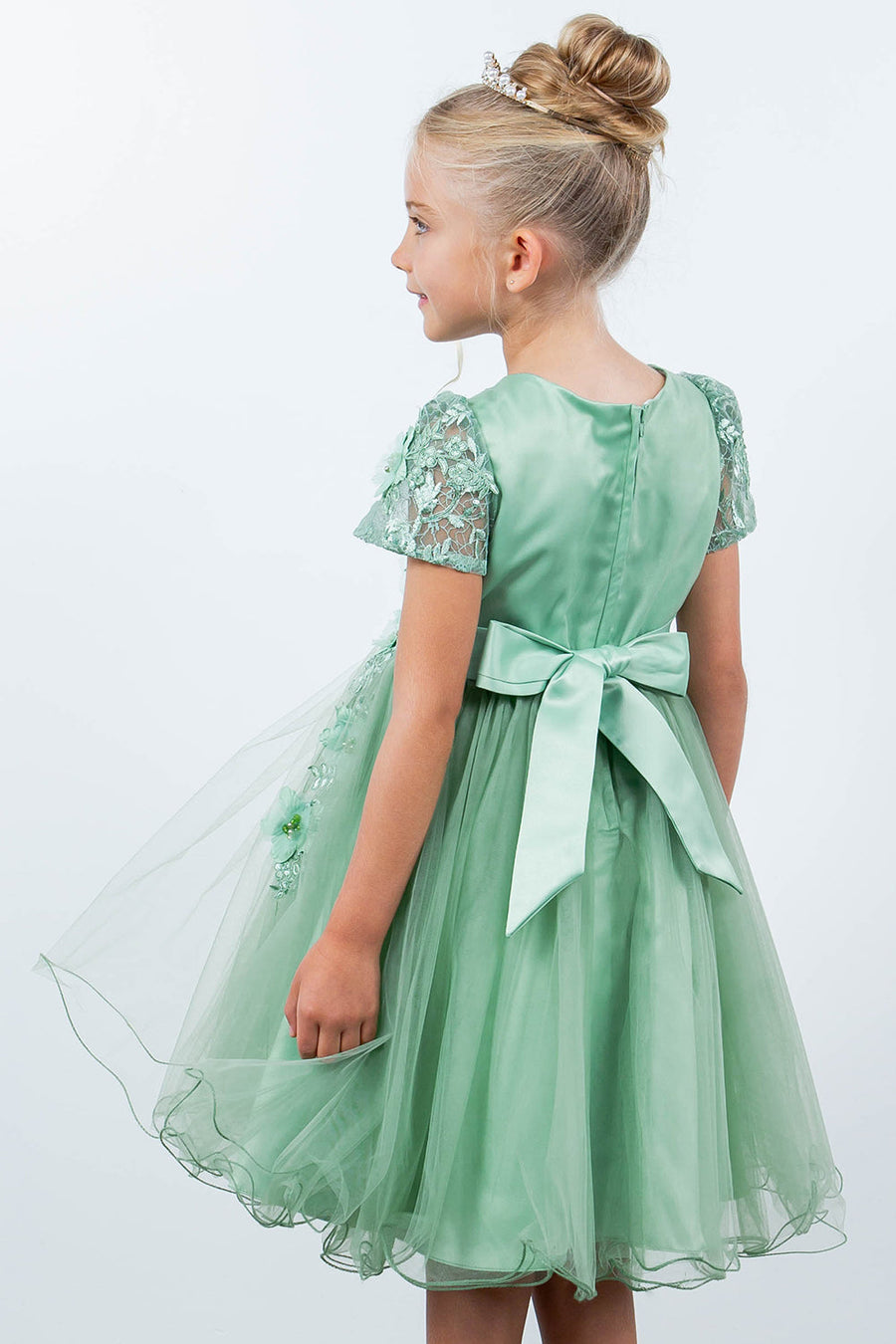Flower Girl Dresses Short 3D Floral A Line Flower Girl Dress Sage
