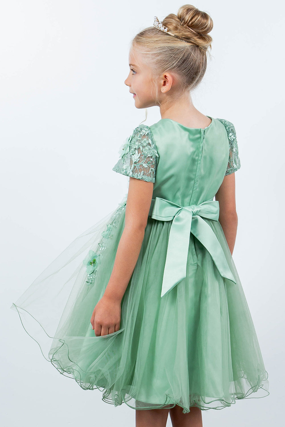 Flower Girl Dresses Short 3D Floral A Line Flower Girl Dress Sage