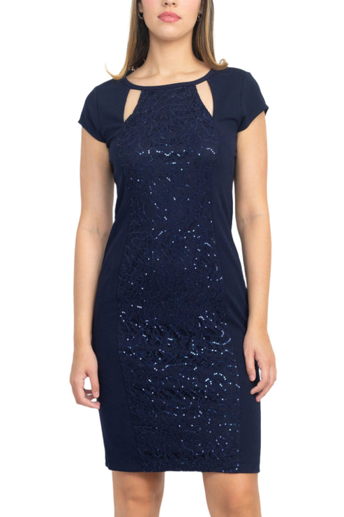 Cocktail Dresses Fitted Lace Short Cocktail Dress Navy