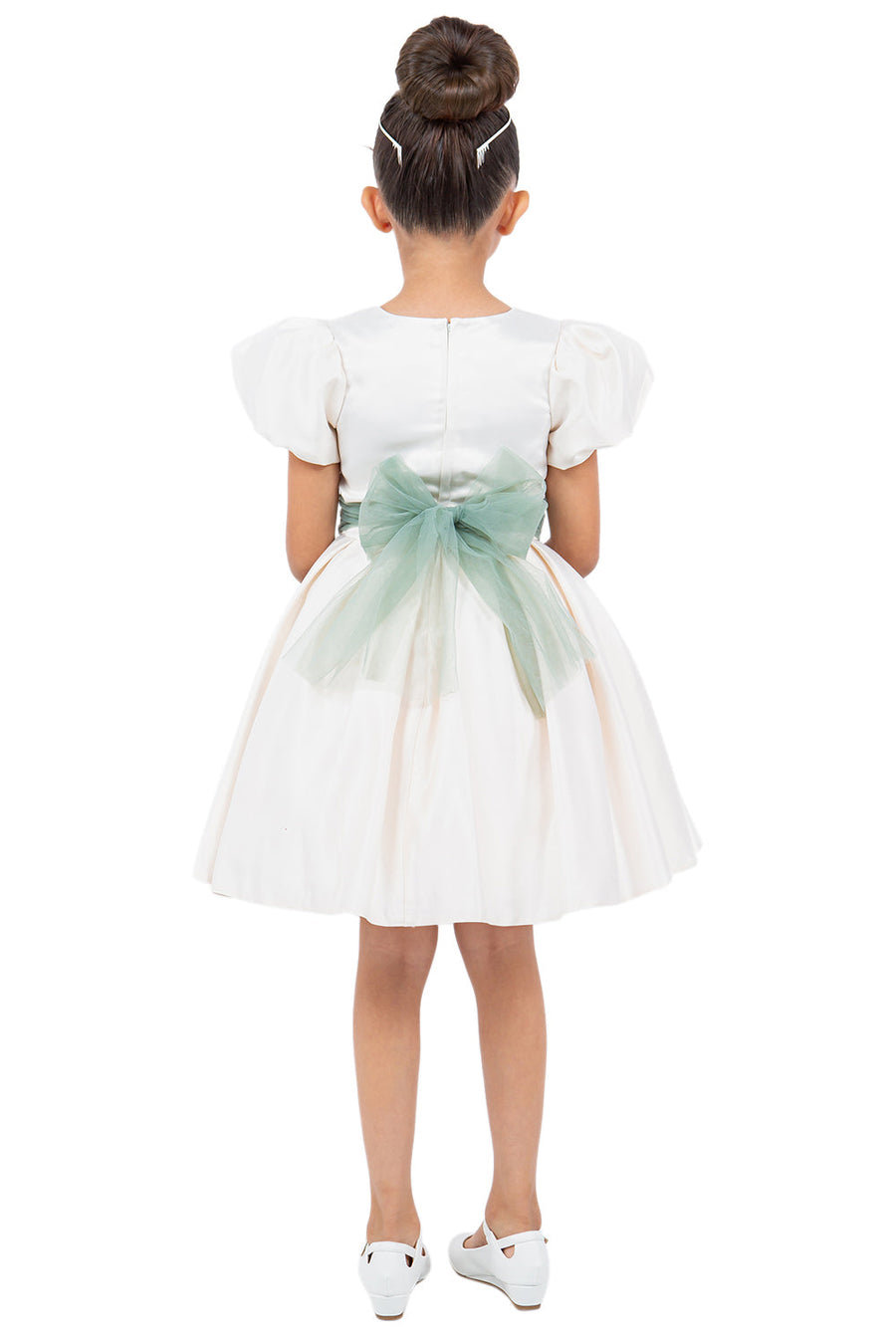 Short A Line Puff Sleeve Flower Girl Dress Ivory