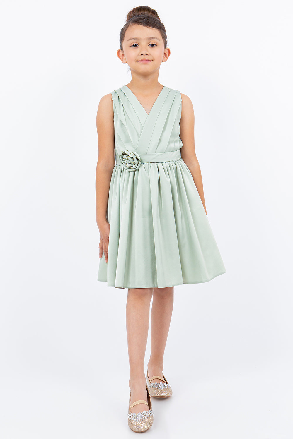 Flower Girl Dresses Short Pleated A Line Flower Girl Dress Sage
