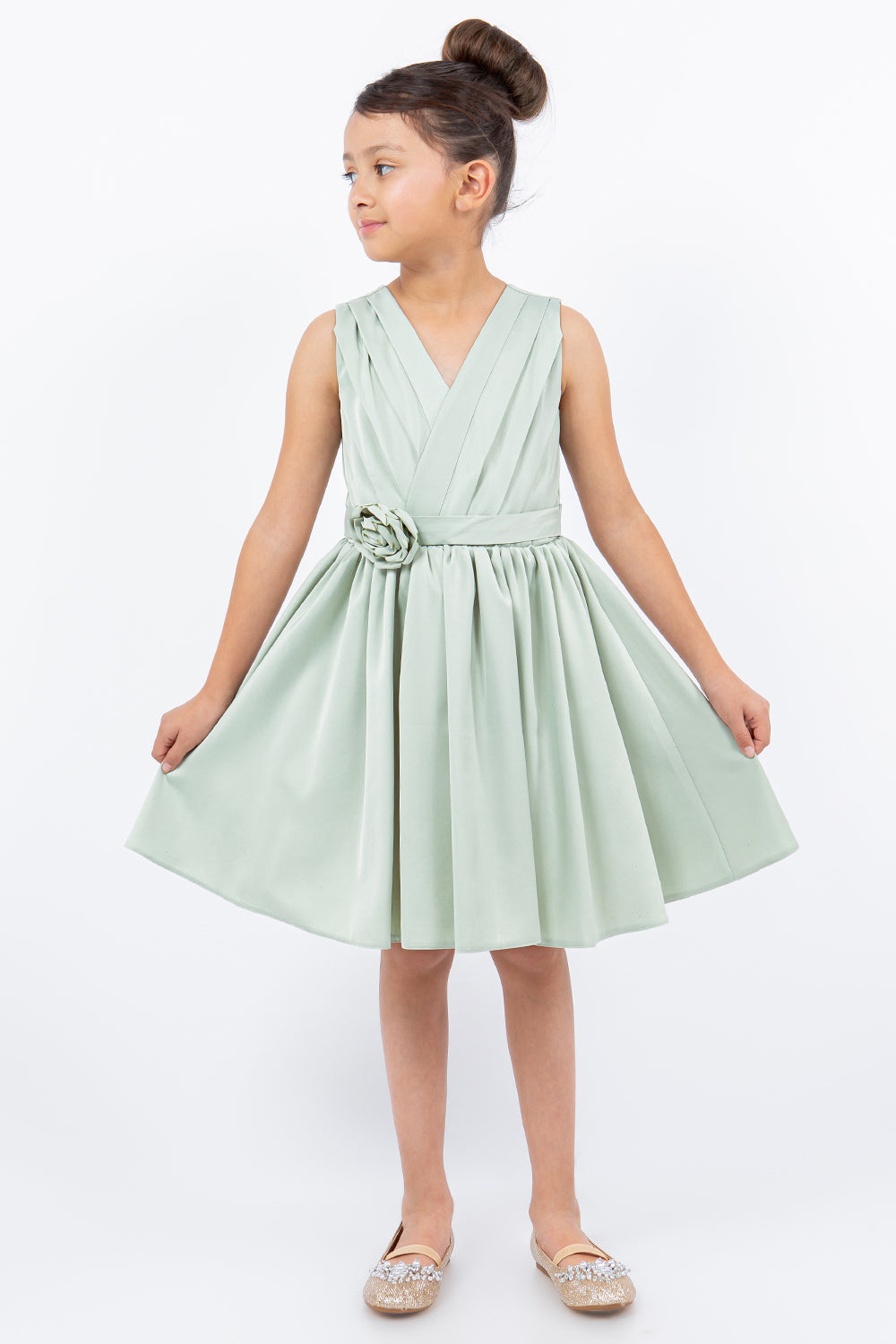 Flower Girl Dresses Short Pleated A Line Flower Girl Dress Sage