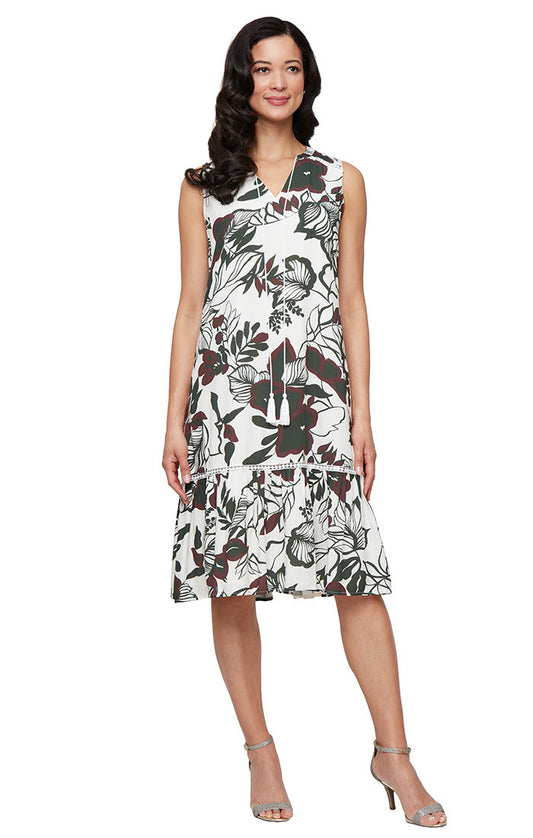 Cocktail Dresses Short Printed Tea Length Cocktail Dress Ivory Multi