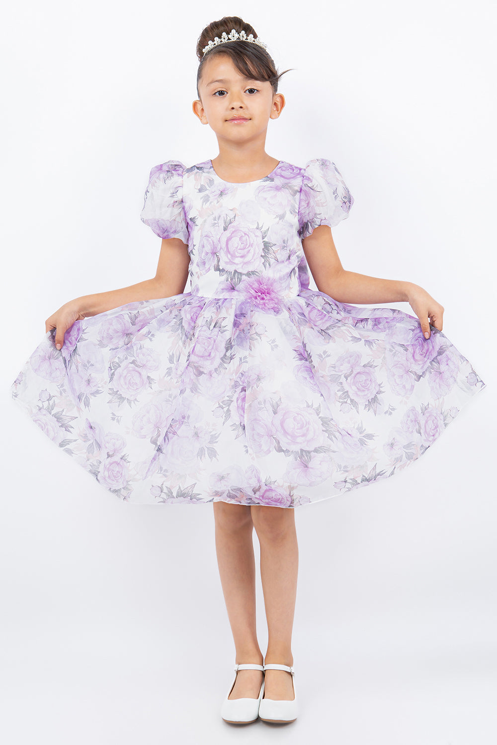 Flower Girl Dresses Short Floral Print Flower Girl Dress Lilac