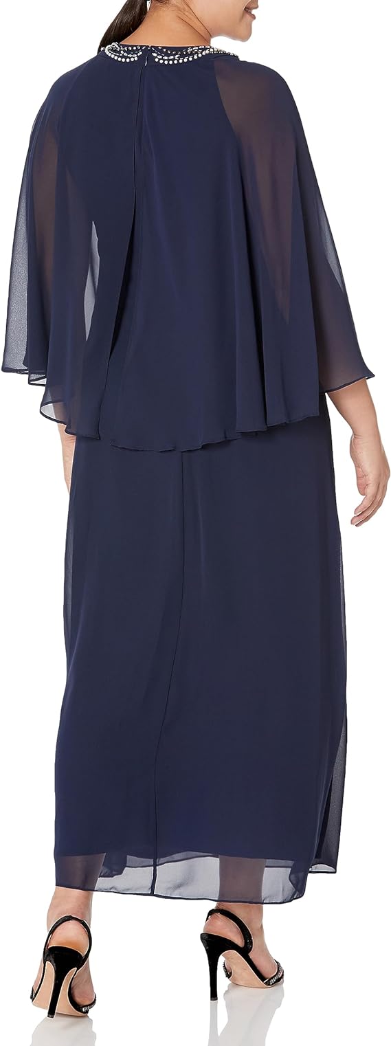 Formal Dresses Long Formal Dress with Capelet Navy