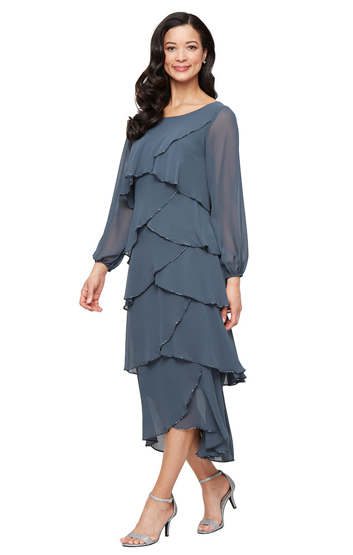 Cocktail Dresses Tea Length Layered Short Cocktail Dress Slate