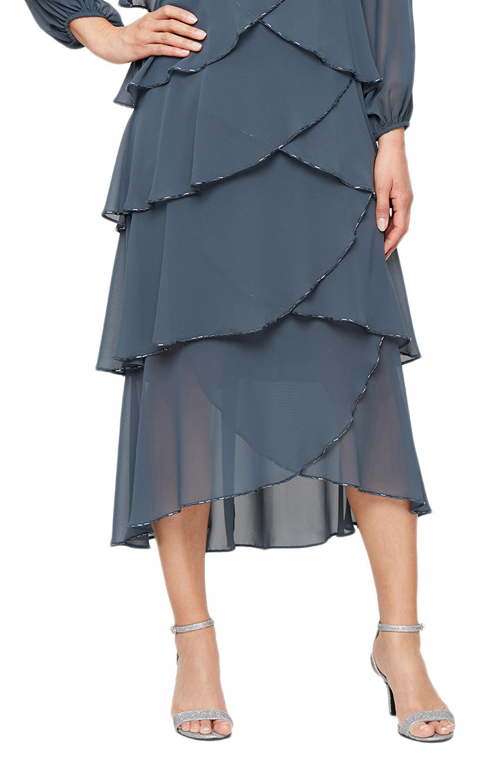 Cocktail Dresses Tea Length Layered Short Cocktail Dress Slate