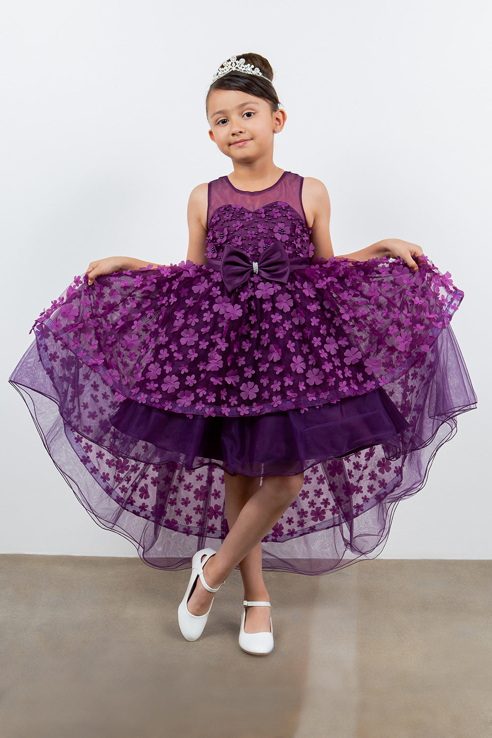 Flower Girl Dresses A Line 3D Floral High Low Flower Dress Purple