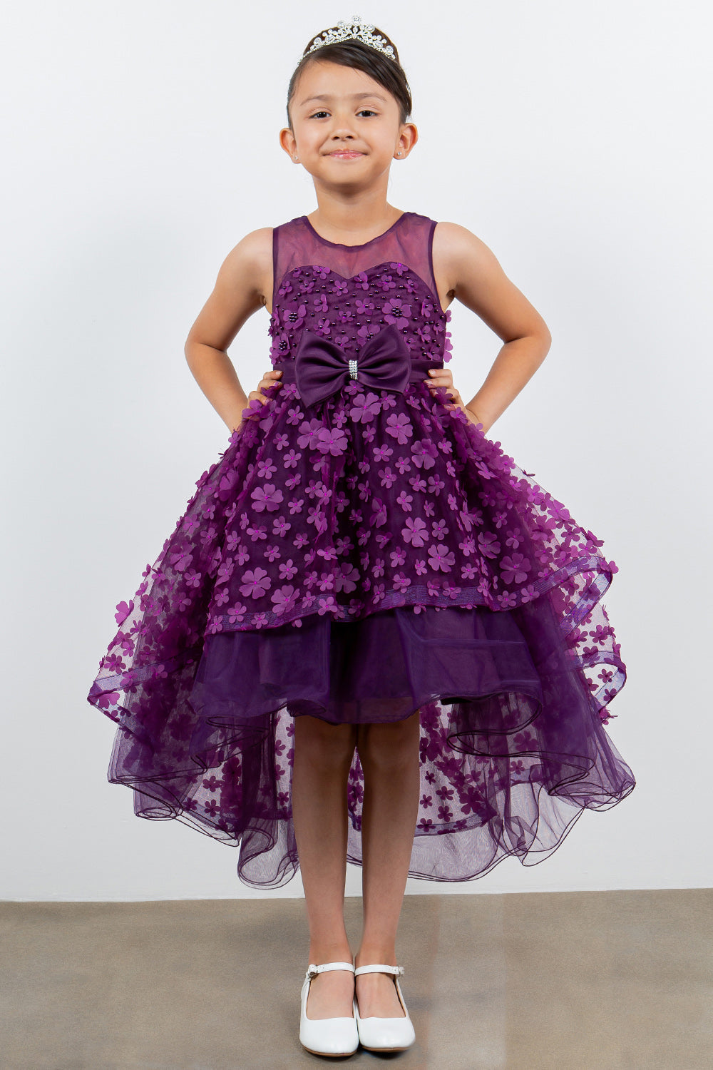 Flower Girl Dresses A Line 3D Floral High Low Flower Dress Purple