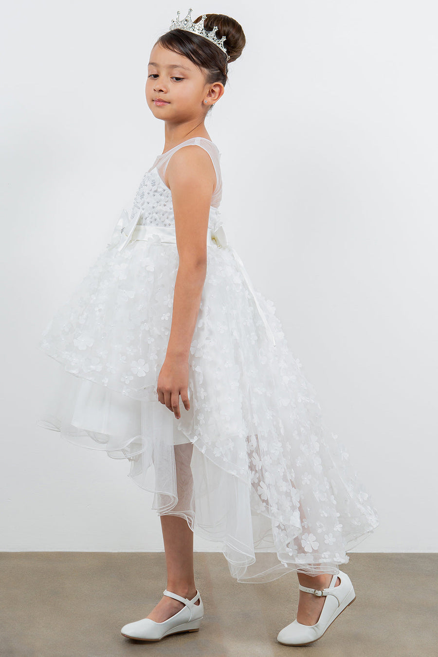 Flower Girl Dresses A Line 3D Floral High Low Flower Dress White