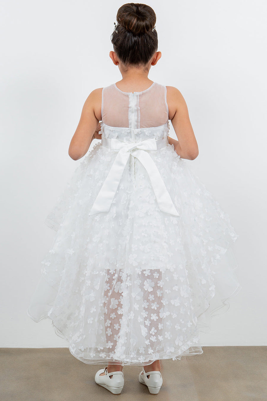 Flower Girl Dresses A Line 3D Floral High Low Flower Dress White