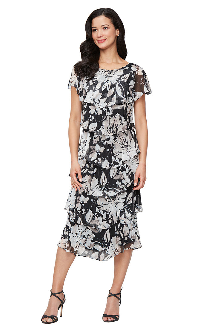 Cocktail Dresses Short Cocktail Floral Midi Length Print Dress Black Multi
