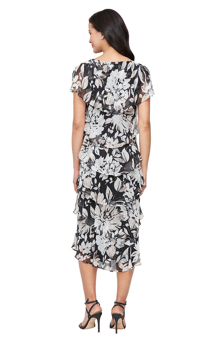 Cocktail Dresses Short Cocktail Floral Midi Length Print Dress Black Multi