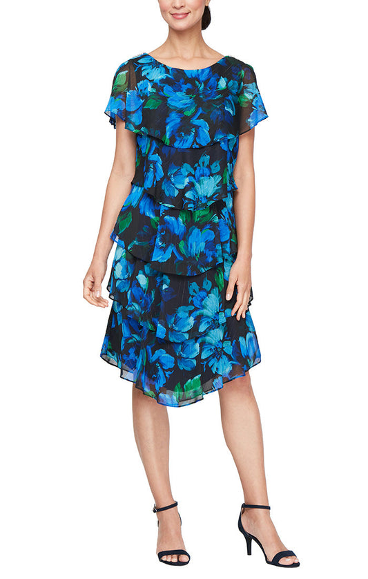 Cocktail Dresses A Line Short Floral Cocktail Print Dress Blue/Multi