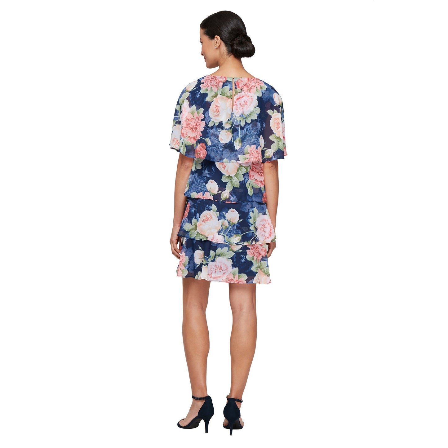 Mother of the Bride Dresses Short Tiered Floral Cocktail Mother of the Bride Dress Navy Multi