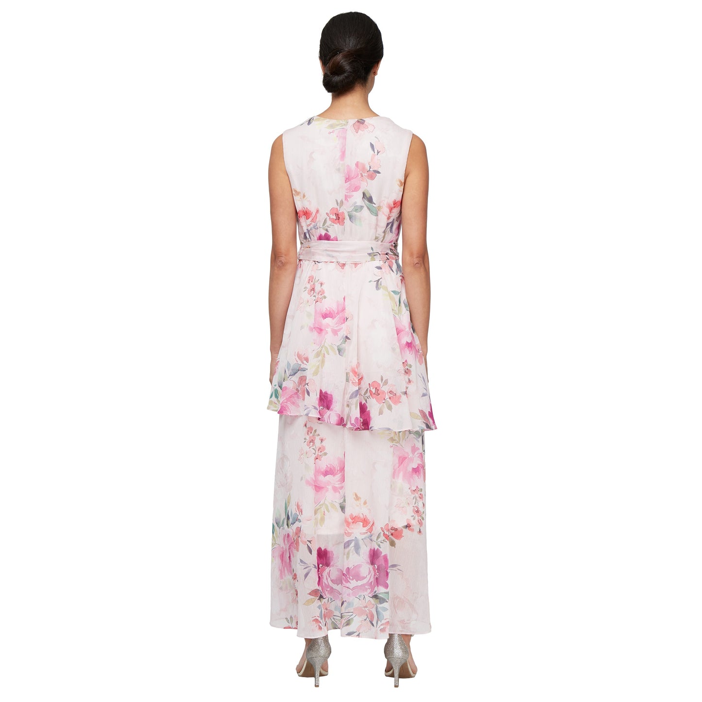 Formal Dresses Floral High Low Tiered Formal Dress Pink/White