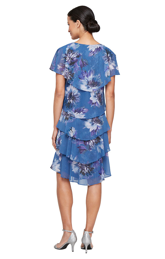 Cocktail Dresses Short Floral Knee Length Cocktail Print Dress Blue/Multi