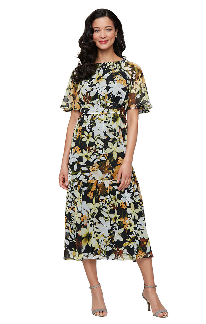 Cocktail Dresses Short Printed Tea Length Cocktail Dress Black Multi