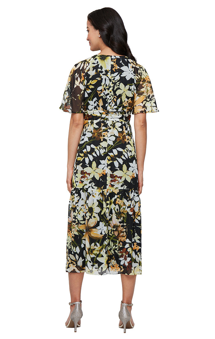 Cocktail Dresses Short Printed Tea Length Cocktail Dress Black Multi