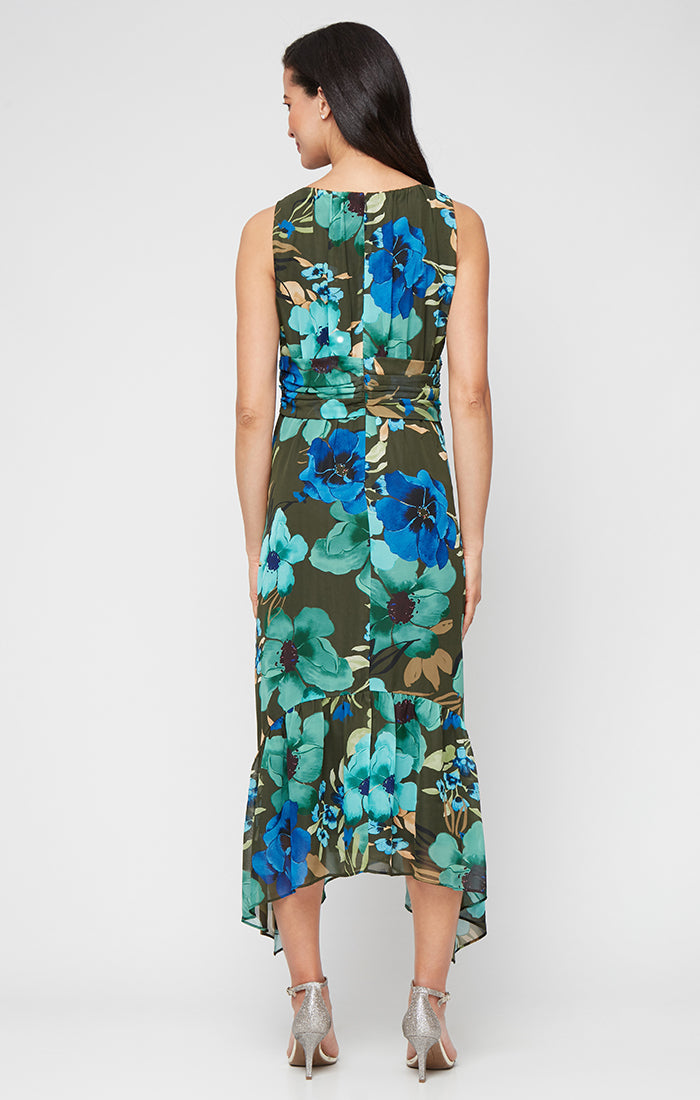 Cocktail Dresses Long Print Tea Length Cocktail Dress Blue/Multi