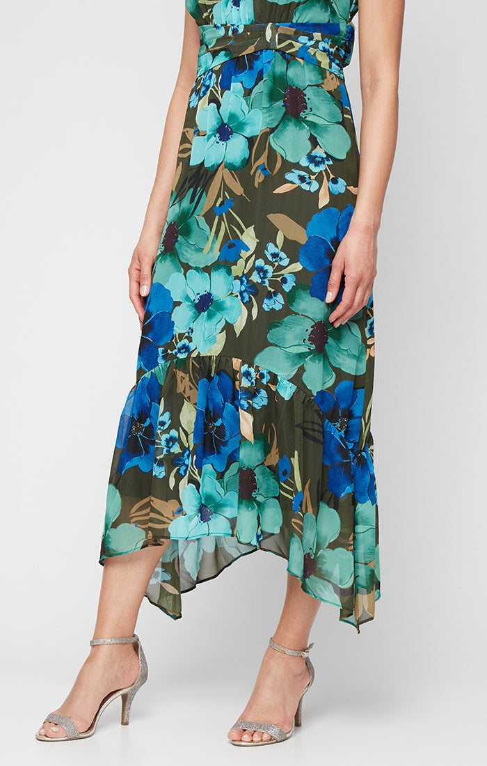 Cocktail Dresses Long Print Tea Length Cocktail Dress Blue/Multi