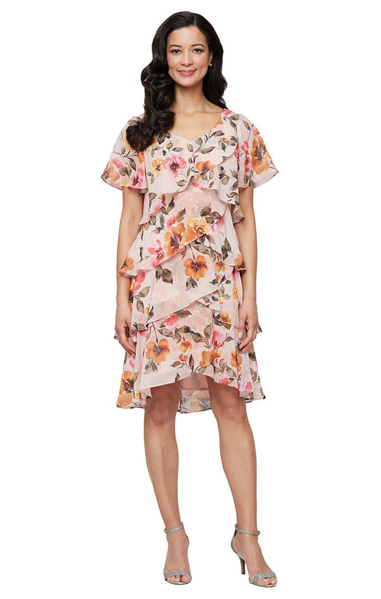 Cocktail Dresses Short Floral Print Cocktail Dress Pink Multi