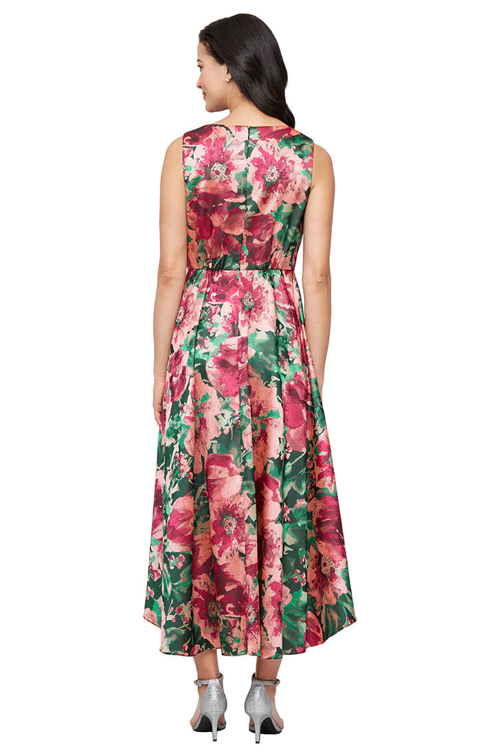 Cocktail Dresses High Low Print Cocktail Pleated Dress Pink Multi