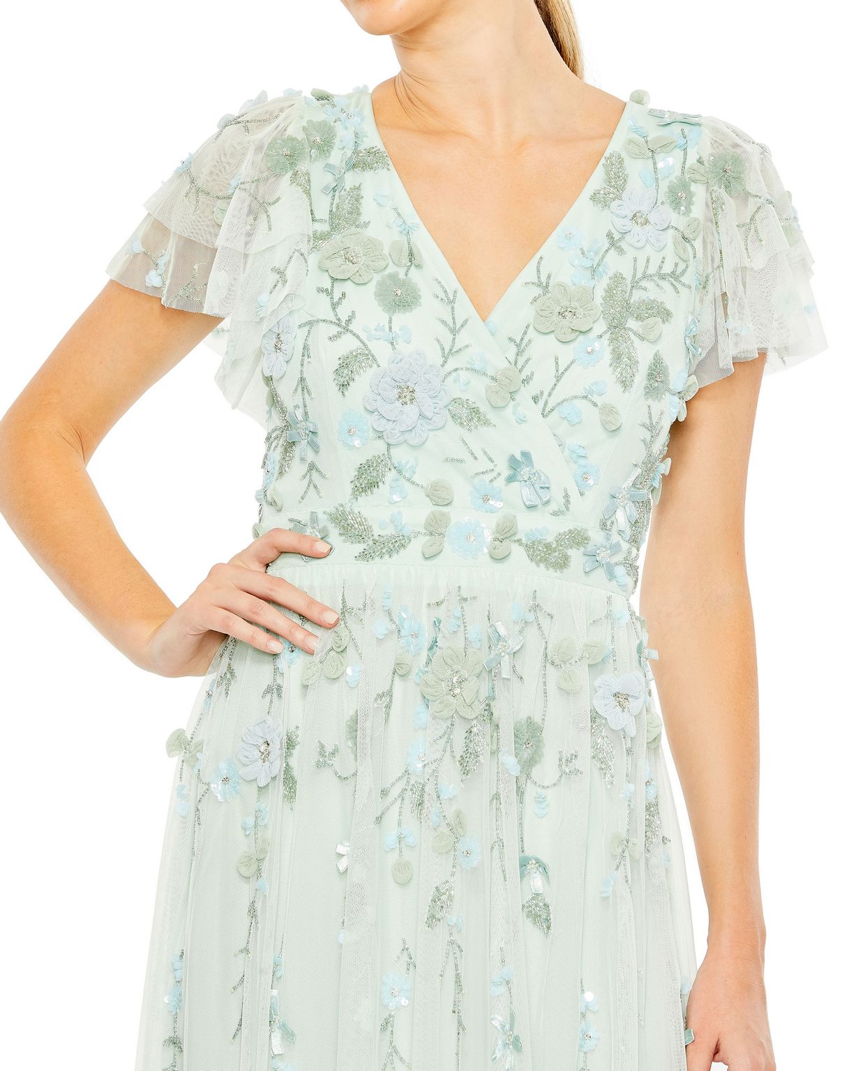 Formal Dresses Long Formal Ruffled Floral Evening Dress Seafoam
