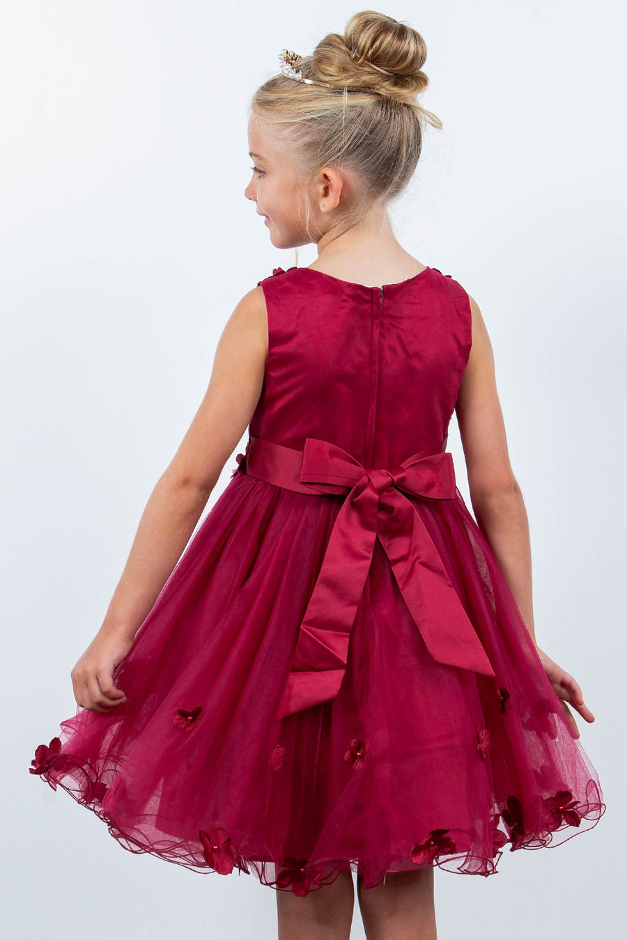 Flower Girl Dresses Flower Girl 3D Floral Applique A Line Short Dress Burgundy