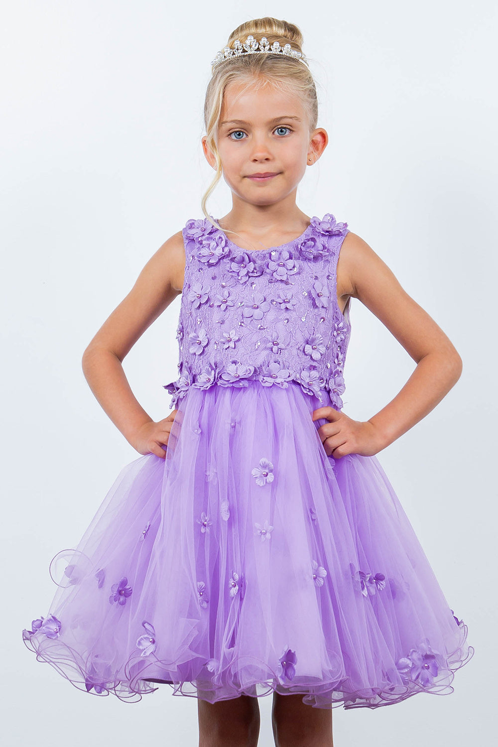 Flower Girl Dresses Flower Girl 3D Floral Applique A Line Short Dress Lavendar