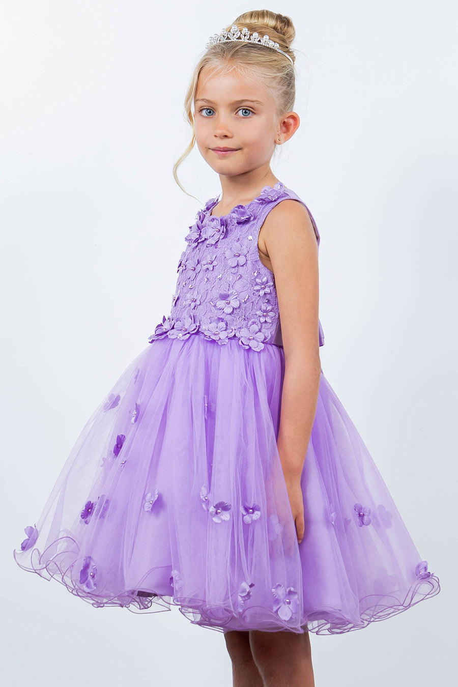 Flower Girl Dresses Flower Girl 3D Floral Applique A Line Short Dress Lavendar