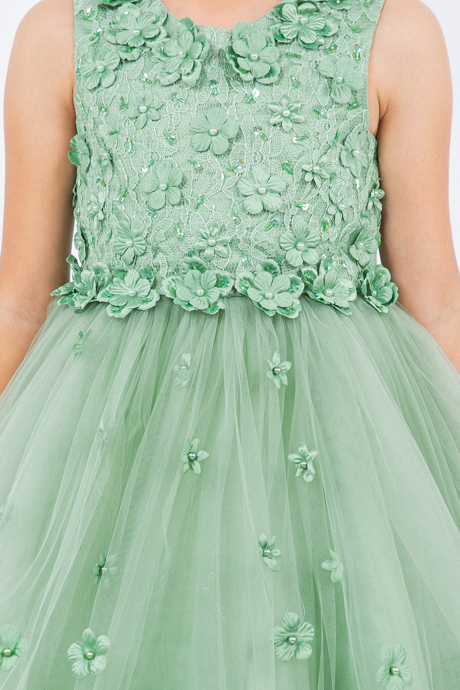 Flower Girl Dresses Flower Girl 3D Floral Applique A Line Short Dress Sage