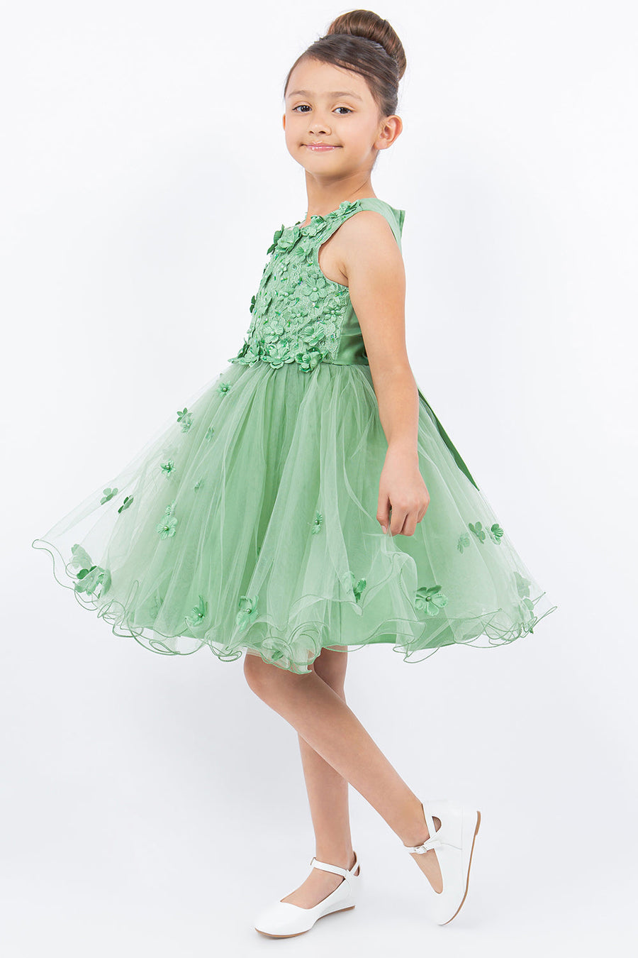 Flower Girl Dresses Flower Girl 3D Floral Applique A Line Short Dress Sage