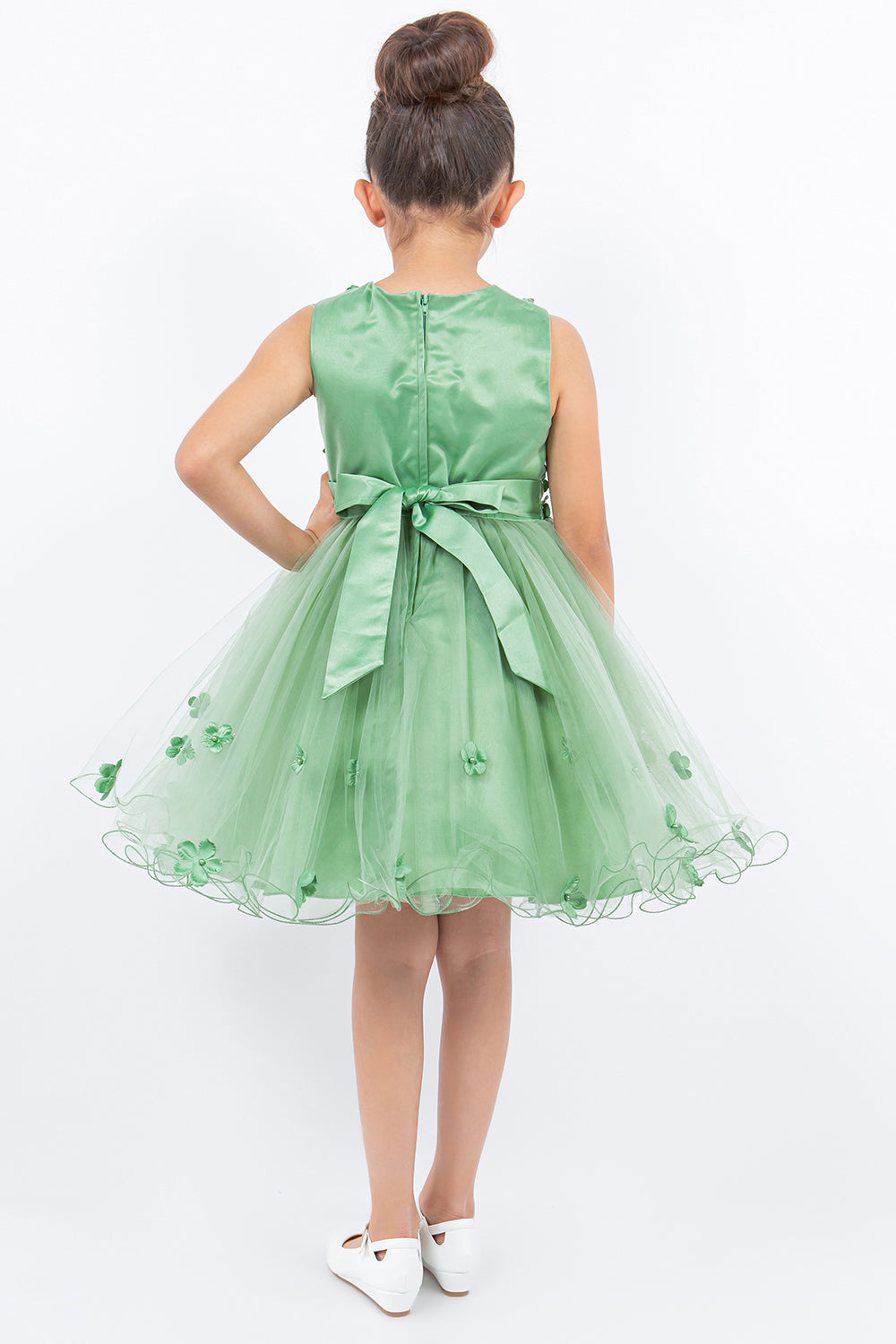 Flower Girl Dresses Flower Girl 3D Floral Applique A Line Short Dress Sage