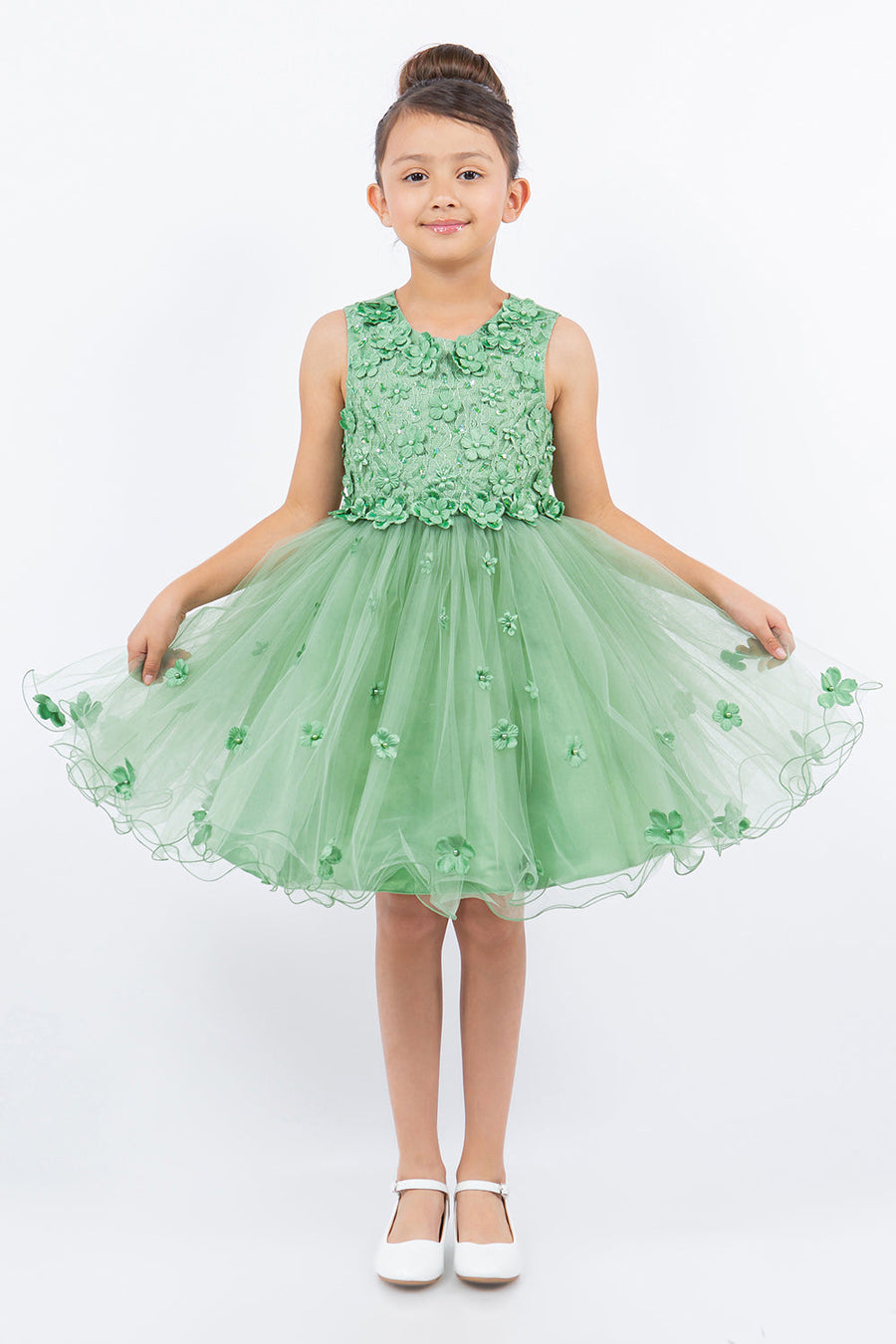 Flower Girl Dresses Flower Girl 3D Floral Applique A Line Short Dress Sage