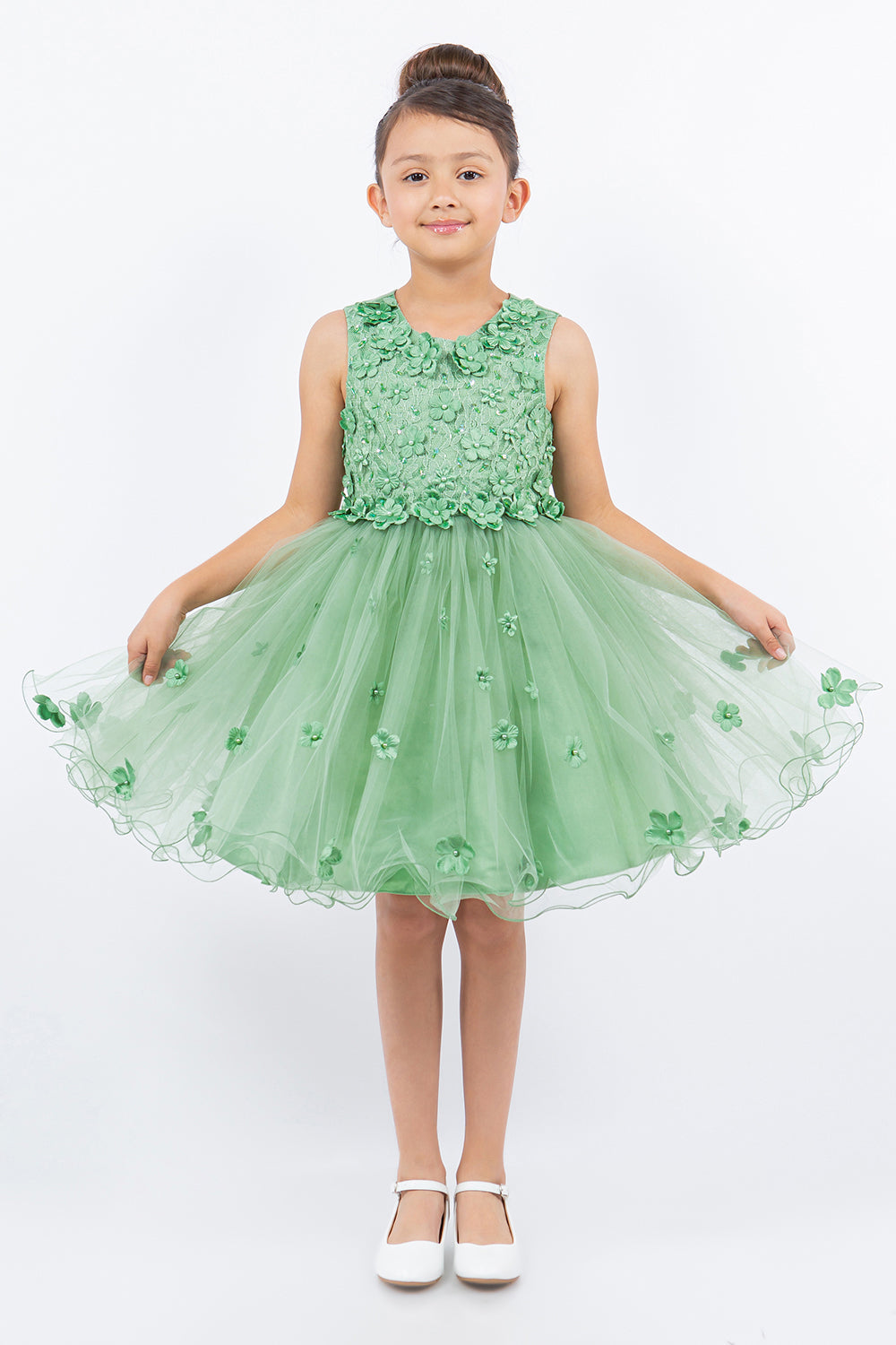 Flower Girl Dresses Flower Girl 3D Floral Applique A Line Short Dress Sage