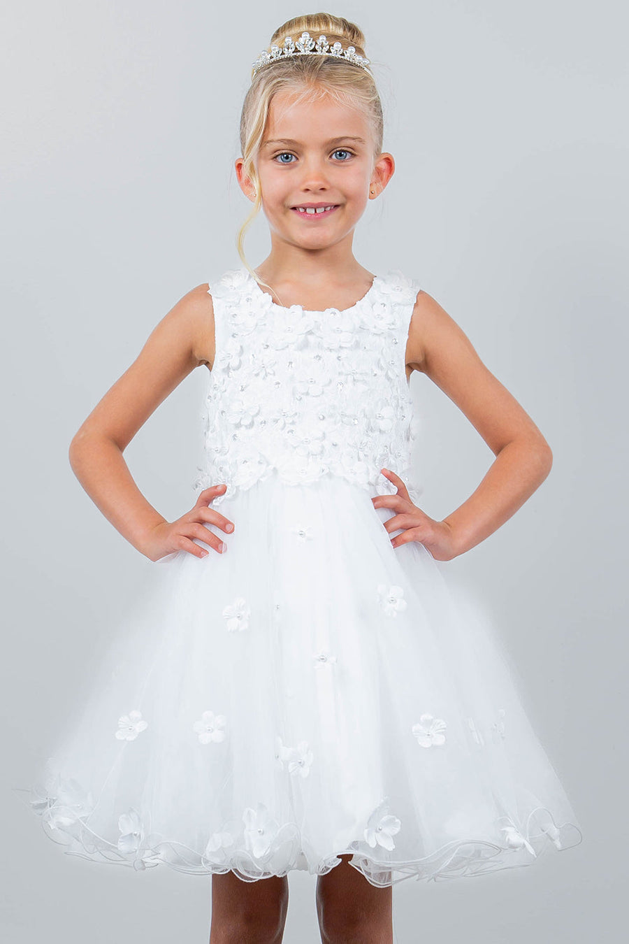 Flower Girl Dresses Flower Girl 3D Floral Applique A Line Short Dress White