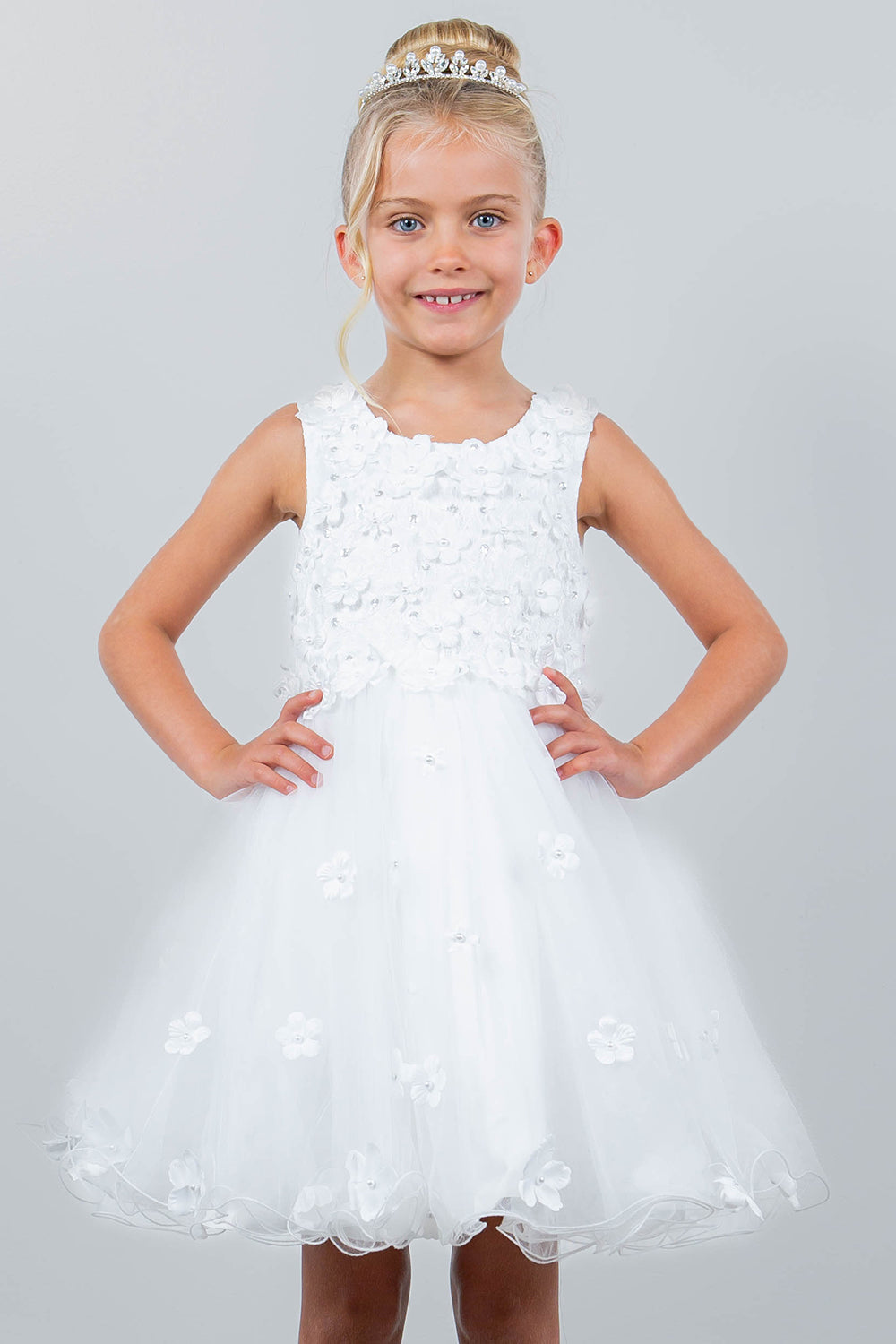 Flower Girl Dresses Flower Girl 3D Floral Applique A Line Short Dress White