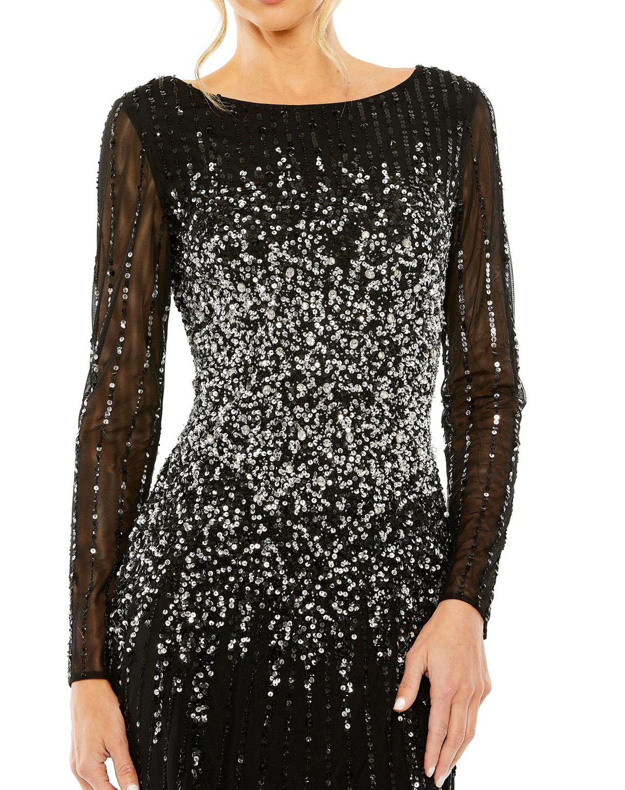 Formal Dresses Sequin Long Sleeve A Line Dress Black
