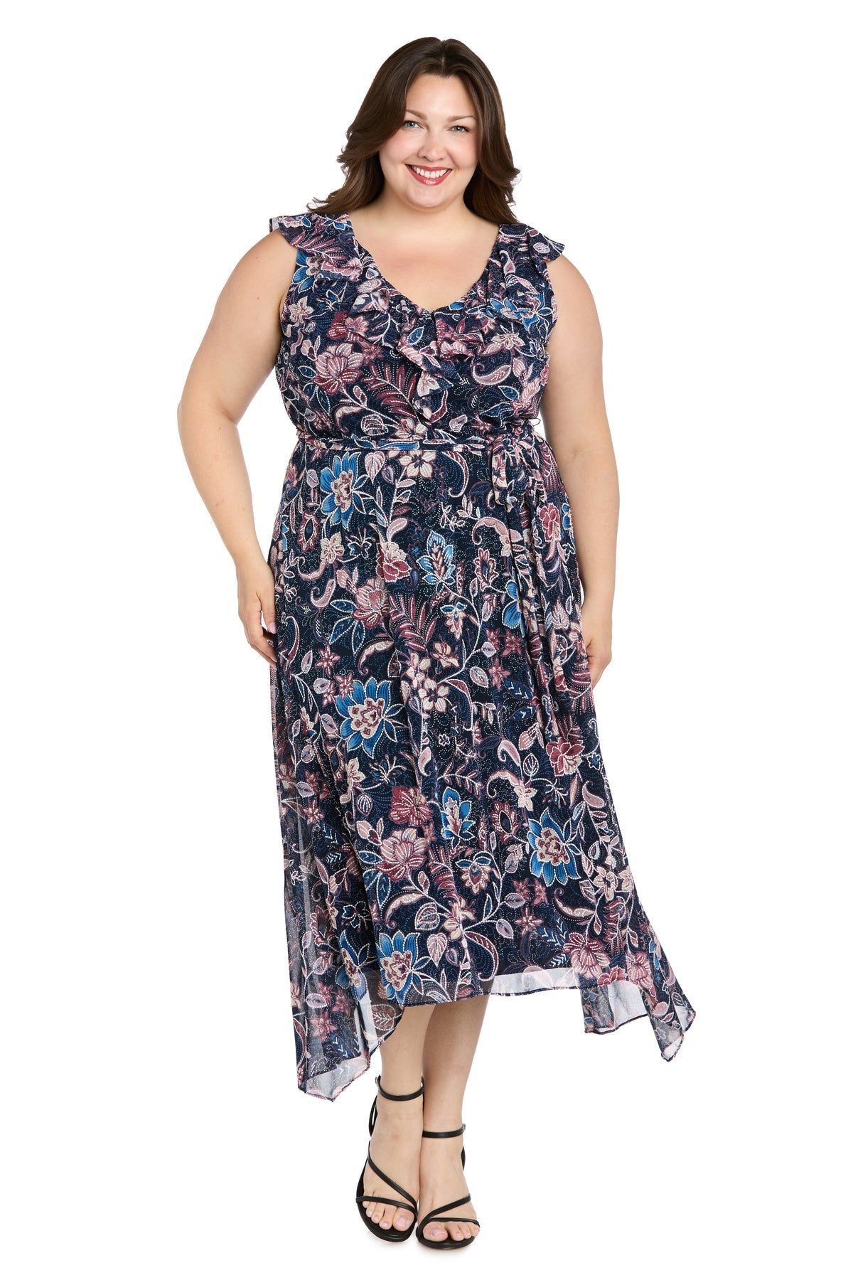 Plus Size Dresses Printed Plus Size High Low Dress Navy/Multi