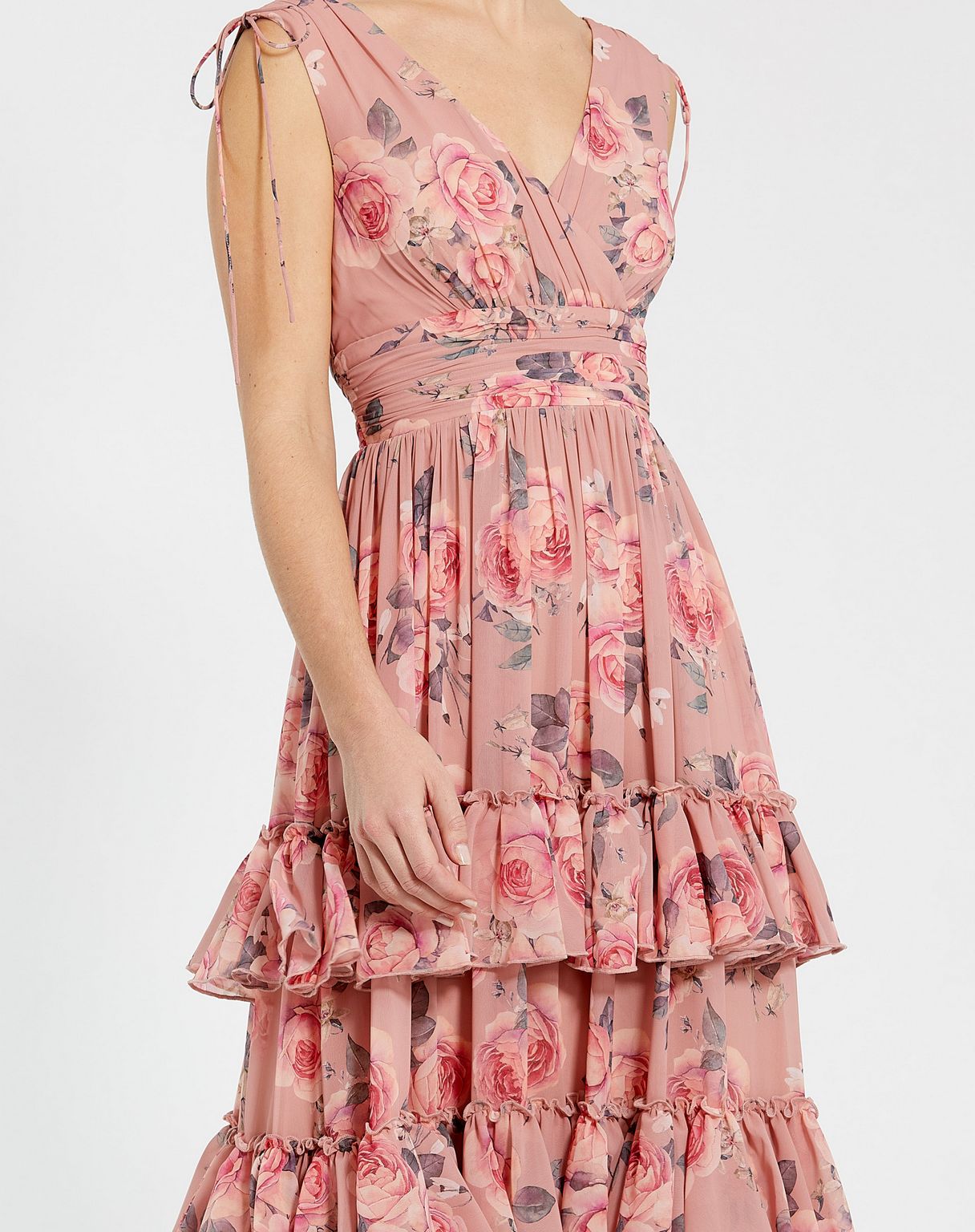 Formal Dresses Long Floral Print Formal A Line Tiered Dress Pink Multi