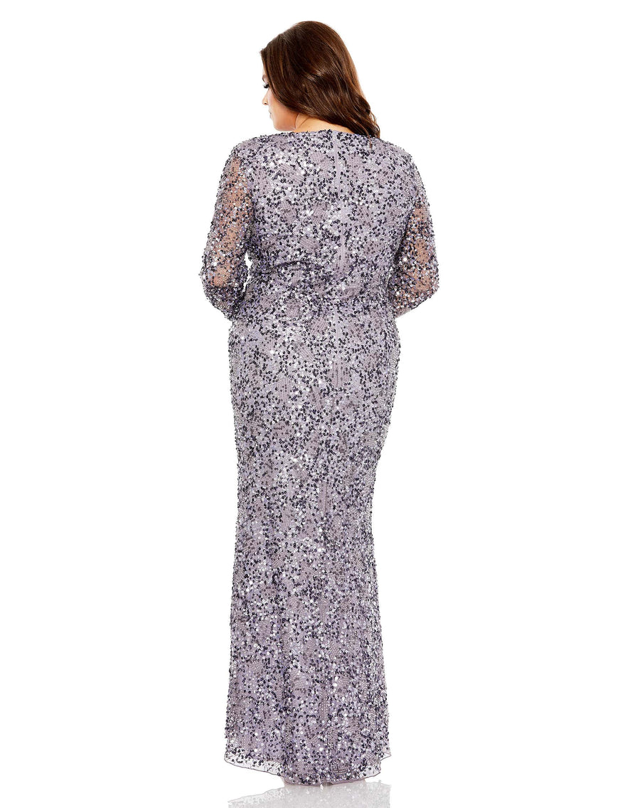 Plus Size Dresses Long Sleeve Sequin Plus Size Formal Dress Vintage Lilac