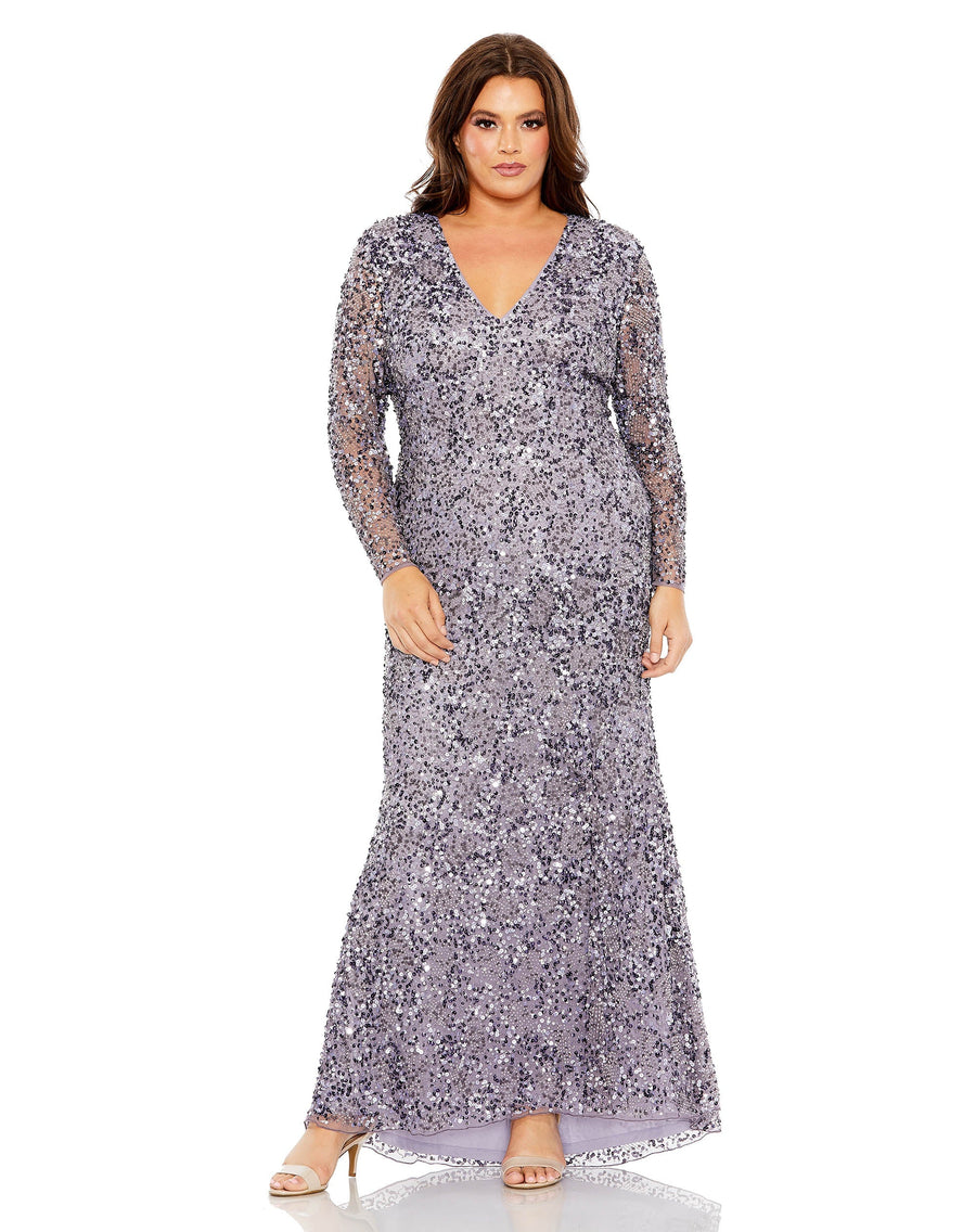 Plus Size Dresses Long Sleeve Sequin Plus Size Formal Dress Vintage Lilac