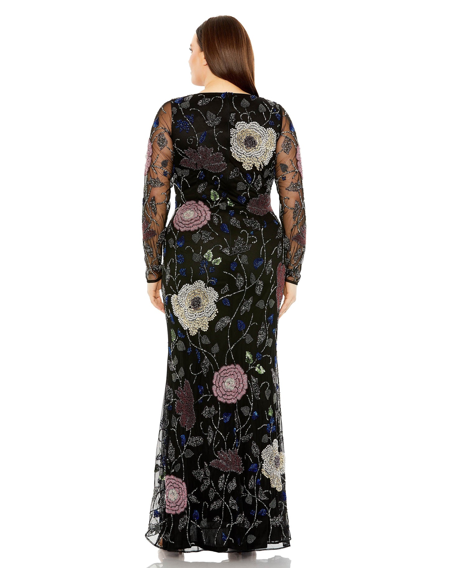 Plus Size Dresses Long Sleeve Floral Plus Size Formal Dress Black Multi