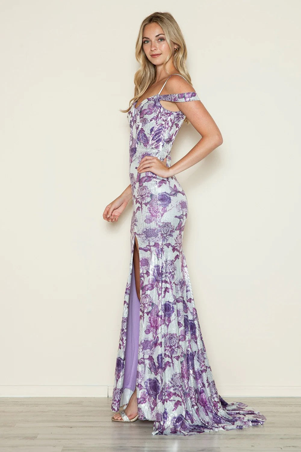 Prom Dresses Long Formal Sequin Print Slit Prom Dress Purple