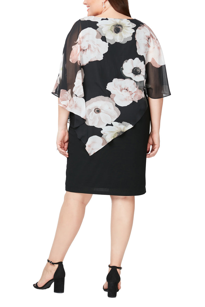 Plus Size Dresses Plus Size Short Floral Print Cocktail Dresses Black Multi