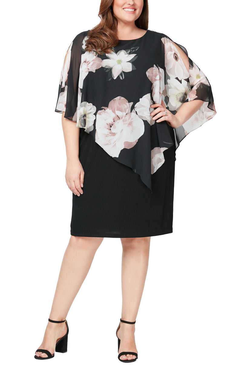 Plus Size Dresses Plus Size Short Floral Print Cocktail Dresses Black Multi