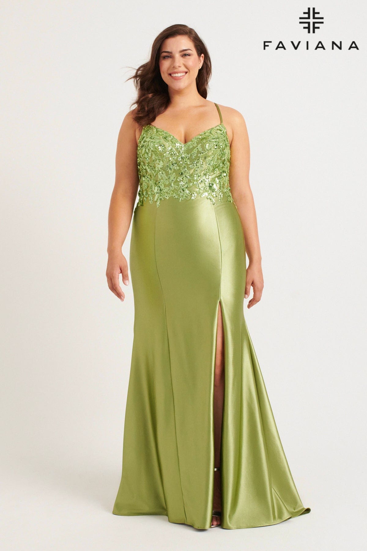 Prom Dresses Long Formal Sequin Applique Plus Size Prom Dress Sage
